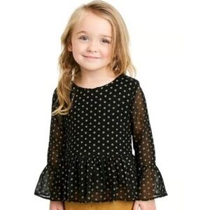 VTG Bebe Girls Large 14 Top Black Gold Polka Dot Peplum‎ Top Festive Party Chic